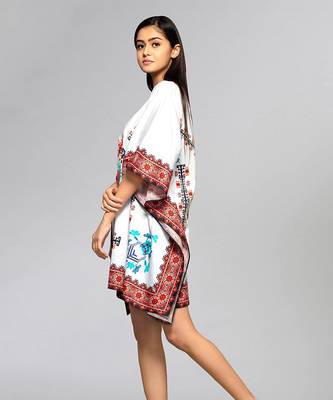 White And Blue Mosaic Print Kaftan Top 2
