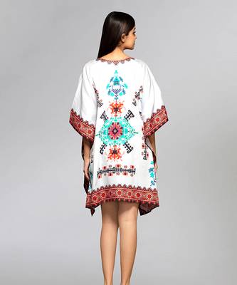 White And Blue Mosaic Print Kaftan Top 3