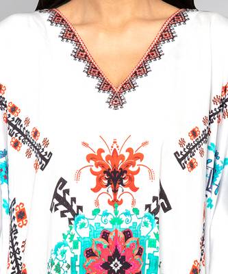 White And Blue Mosaic Print Kaftan Top 4
