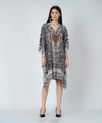 Grey And Black Python Print Silk Kaftan Tunic 1