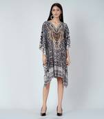 Grey And Black Python Print Silk Kaftan Tunic