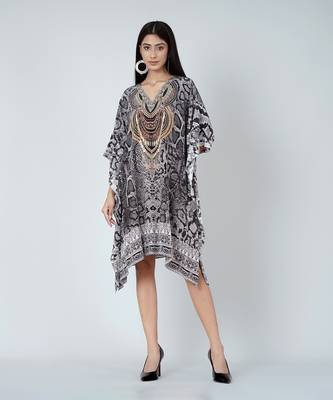 Grey And Black Python Print Silk Kaftan Tunic 2