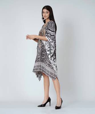 Grey And Black Python Print Silk Kaftan Tunic 3