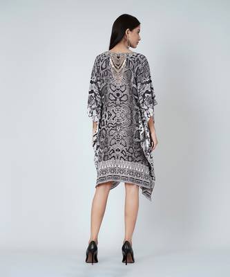 Grey And Black Python Print Silk Kaftan Tunic 4