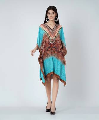 Blue And Brown Python Print Silk Kaftan Tunic 1