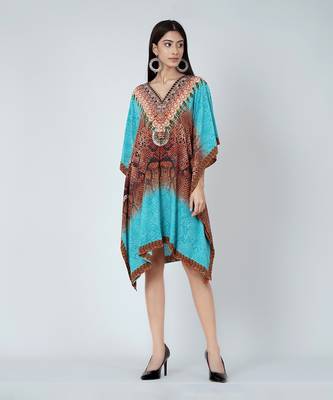 Blue And Brown Python Print Silk Kaftan Tunic 2