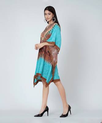Blue And Brown Python Print Silk Kaftan Tunic 3