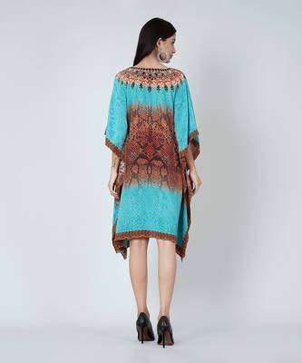 Blue And Brown Python Print Silk Kaftan Tunic 4