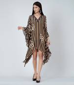 Black And Caramel Embellished Floral Frill Kaftan Tunic