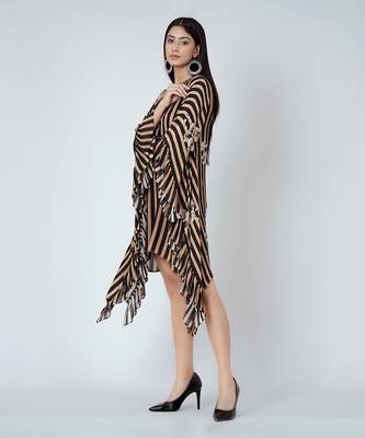 Black And Caramel Embellished Floral Frill Kaftan Tunic 3