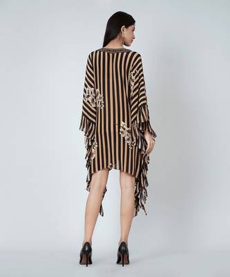 Black And Caramel Embellished Floral Frill Kaftan Tunic 4
