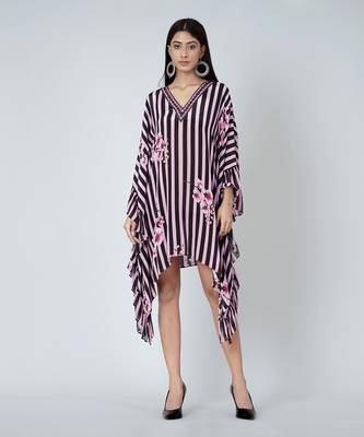 Black And Pink Embellished Floral Frill Kaftan Tunic 1