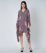 Black And Pink Embellished Floral Frill Kaftan Tunic