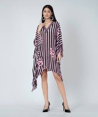Black And Pink Embellished Floral Frill Kaftan Tunic 2