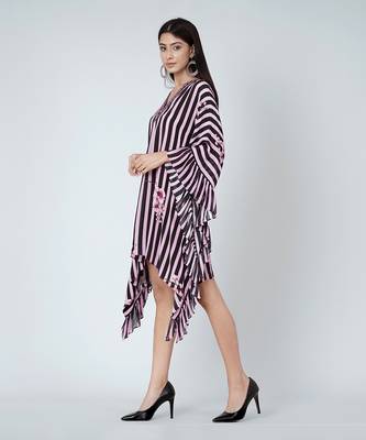 Black And Pink Embellished Floral Frill Kaftan Tunic 3