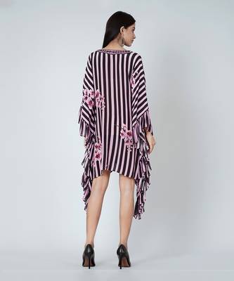 Black And Pink Embellished Floral Frill Kaftan Tunic 4