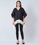 Black Kaftan Top With White Fringe