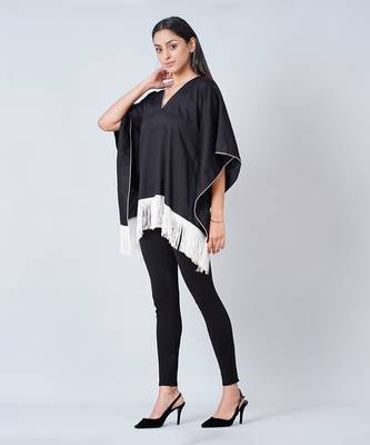 Black Kaftan Top With White Fringe 2