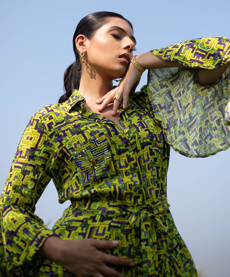 Green Ruffle Skirt Dress