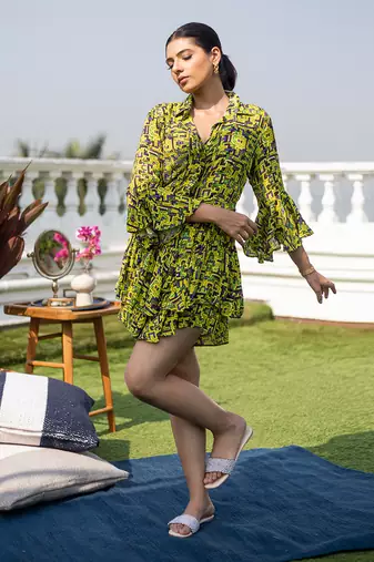 Green Ruffle Skirt Dress