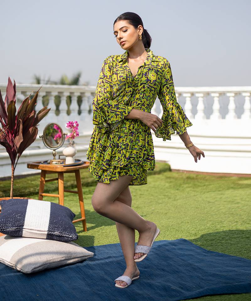 Green Ruffle Skirt Dress