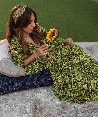 Green Draped Dress With Embroidered Belt 2