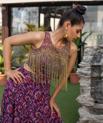 Blue Layered Gown With Hanging Chains 3