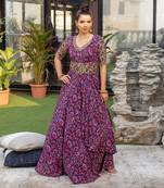 Blue Gown With Drape And Thick Embroidered Belt