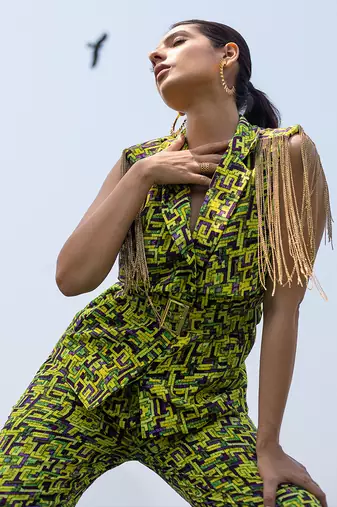 Green Sleeveless Jacket With Pant