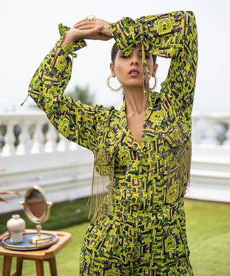 Green Crop Jacket Top With Pants 2
