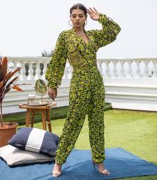 Green Crop Jacket Top With Pants