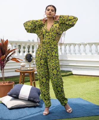 Green Crop Jacket Top With Pants 3