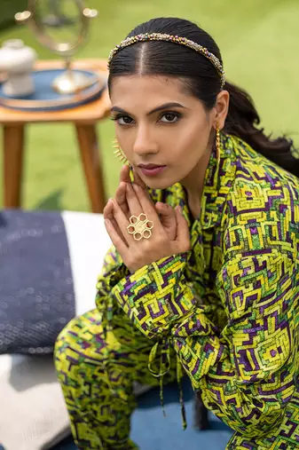 Green Crop Jacket Top With Pants