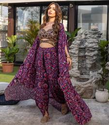 Blue Embroidered Choli With Dhoti And Cape