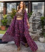 Blue Embroidered Choli With Dhoti And Cape