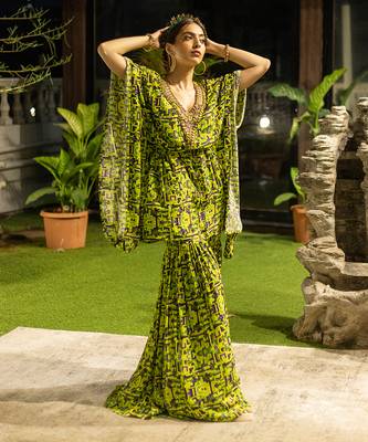 Green Kaftan Top With Sharara Pants 1