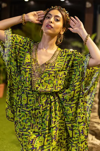 Green Kaftan Top With Sharara Pants