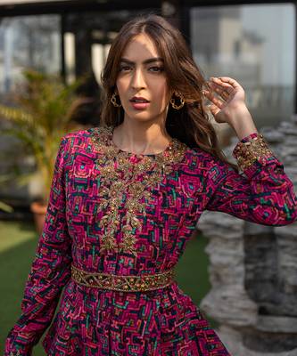 Pink Peplum Top With Sharara Pants And Embroidered Belt 2