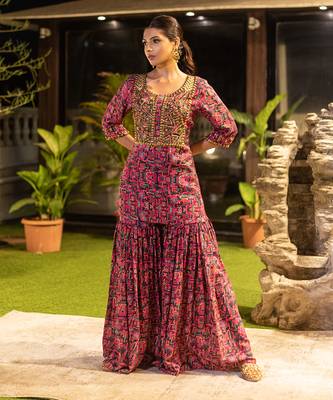 Pink Short Kurta With Sharara 1