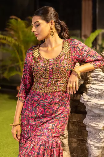Pink Short Kurta With Sharara