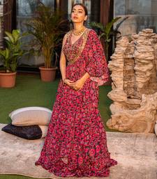 Pink Choli One Shoulder Cape With Lehenga