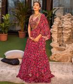 Pink Choli One Shoulder Cape With Lehenga