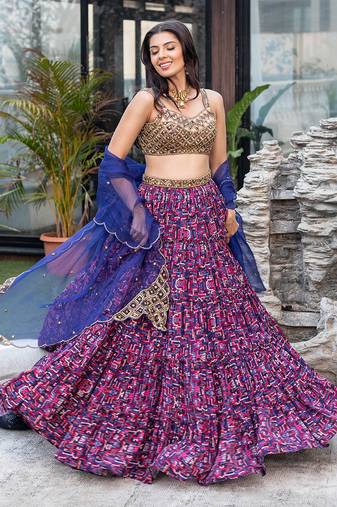 Blue Choli Lehenga Organza Dupatta Set