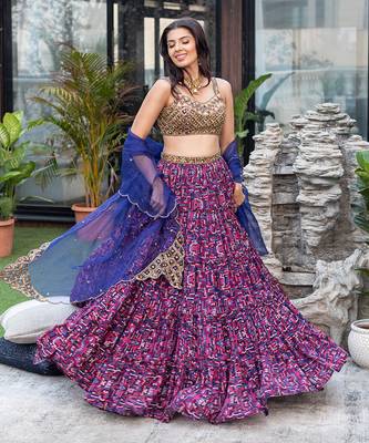 Blue Choli Lehenga Organza Dupatta Set 1