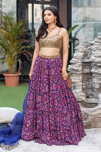 Blue Choli Lehenga Organza Dupatta Set