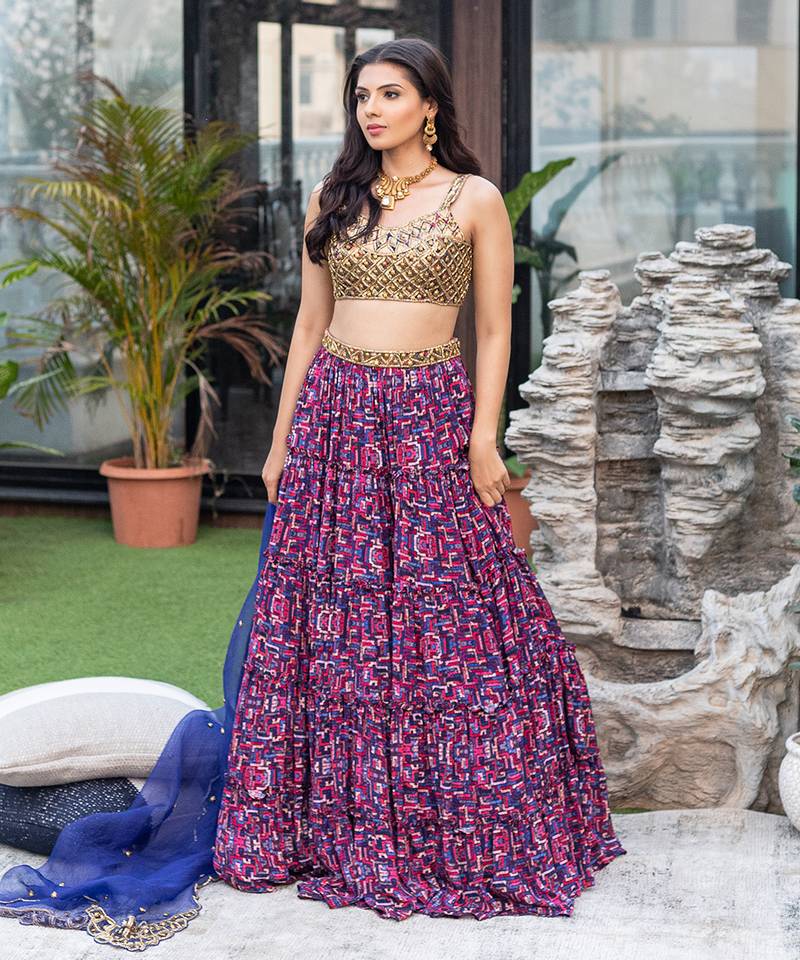 Blue Choli Lehenga Organza Dupatta Set