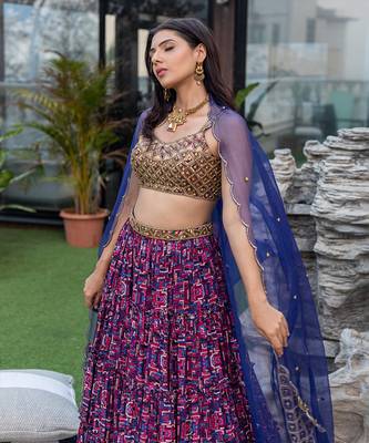 Blue Choli Lehenga Organza Dupatta Set 3