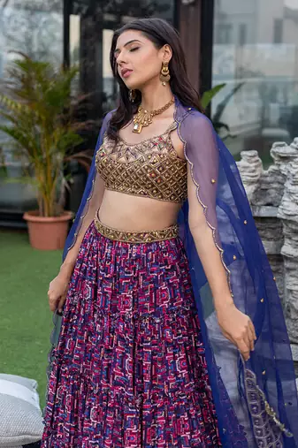 Blue Choli Lehenga Organza Dupatta Set