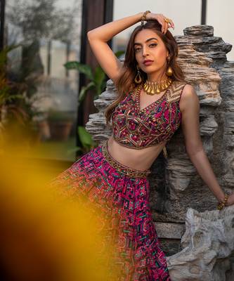 Pink Choli Lehenga Organza Dupatta Set 2
