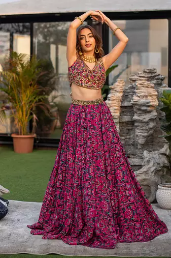 Pink Choli Lehenga Organza Dupatta Set